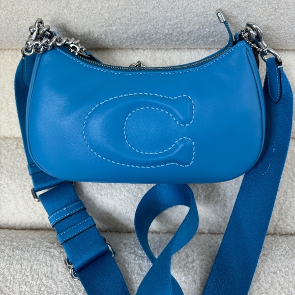 Coach Teri Shoulder Bag With Signature Quilting Silver/Bright Blue - Picture 1 of 10